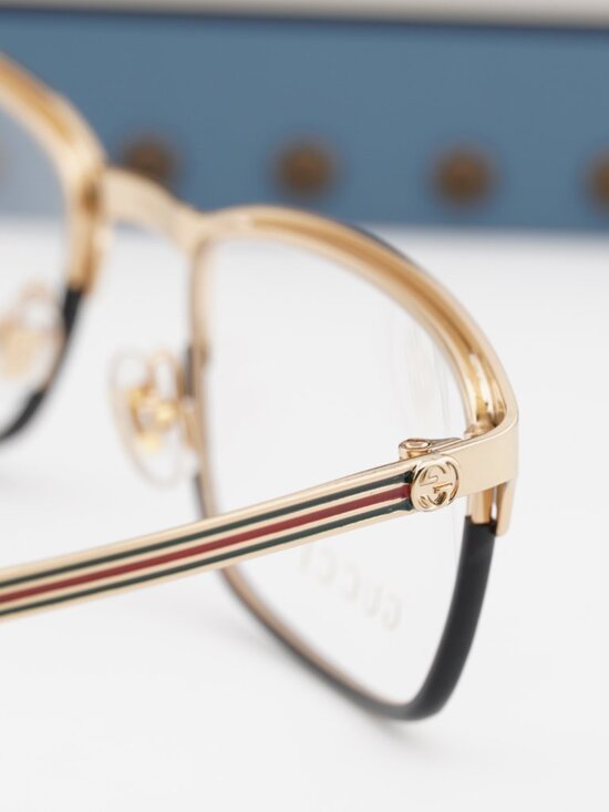 Gucci GG0135O 001 Rectangle Eyeglasses 52mm - Gold / Black main image 10
